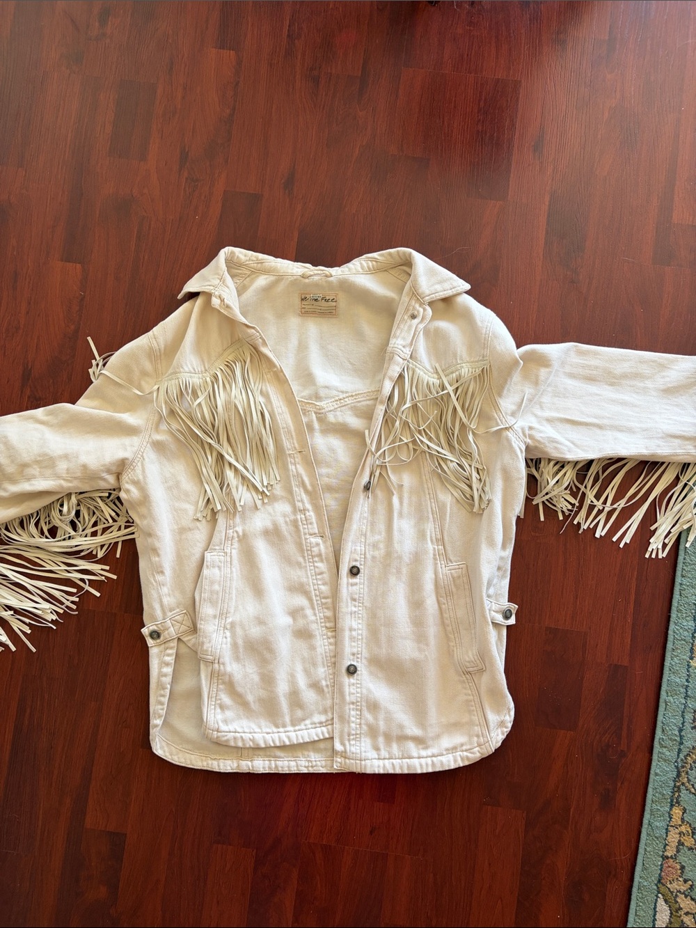 Free People Cream Fringe Jean Jacket